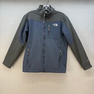The North Face Soft Shell Jacket Boys L Grey Blue Full Zip Color Block Outdoor